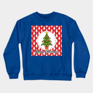 Christmas Tree on Red White Pines Pattern - Merry Xmas Crewneck Sweatshirt